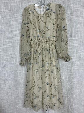 Girls' Peyton Bre Floral Smocked-Waist Casual Dress in Light Beige